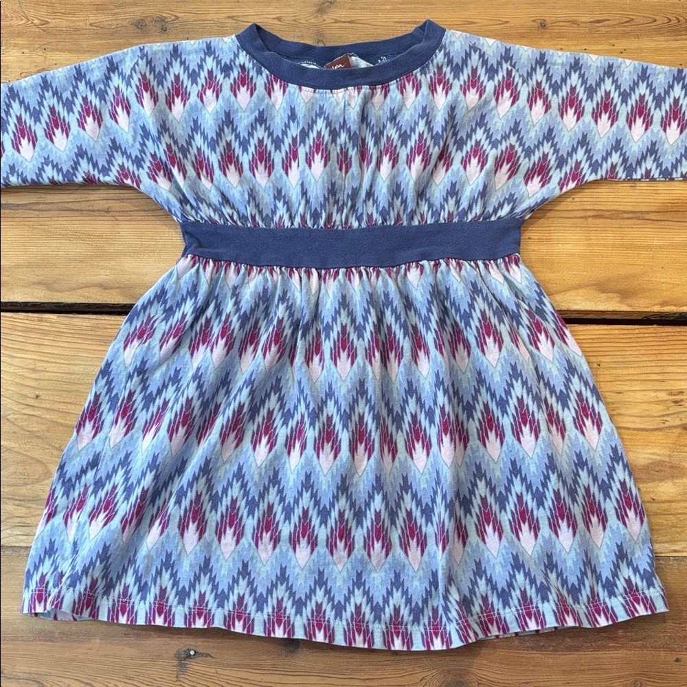 TEA COLLECTION 4 Purple Ikat Zig Zag Printed Dress Cotton Knit